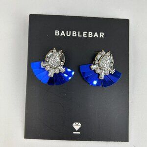Baublebar Antyque Gold tone Crystal & blue Fan Stud  Earrings New with Tag